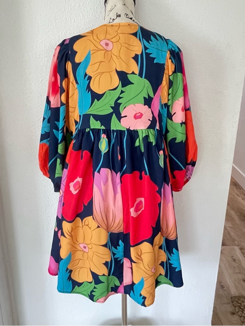 Entro Bold Floral Babydoll Dress - Blue, Pink, Yellow, Orange, Green - Picture 9 of 13